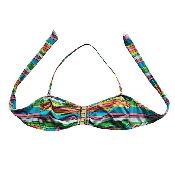 Trina Turk Bright Multi Color Rainbow Removable Strap Bandeau Bikini Top Size 10 - Picture 7 of 14